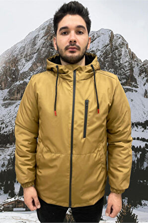 Erkek Kürklü Su Ve Rüzgar Geçirmez Kapüşonlu Kışlık Mont & Kaban & Parka