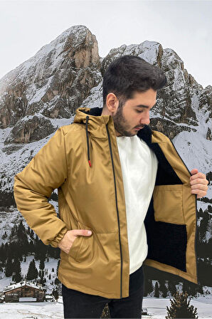 Erkek Kürklü Su Ve Rüzgar Geçirmez Kapüşonlu Kışlık Mont & Kaban & Parka