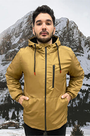 Erkek Kürklü Su Ve Rüzgar Geçirmez Kapüşonlu Kışlık Mont & Kaban & Parka