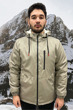 Erkek Kürklü Su Ve Rüzgar Geçirmez Kapüşonlu Kışlık Mont & Kaban & Parka