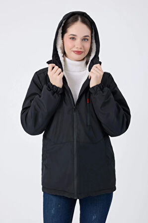 Kadın Kürklü Su Ve Rüzgar Geçirmez Kapüşonlu Kışlık Mont & Kaban & Parka