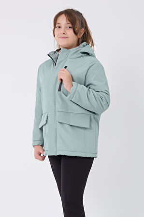 Kız Çocuk Kürklü Su ve Rüzgar Geçirmez Kapüşonlu 3 Cep Kışlık Mont & Kaban & Parka