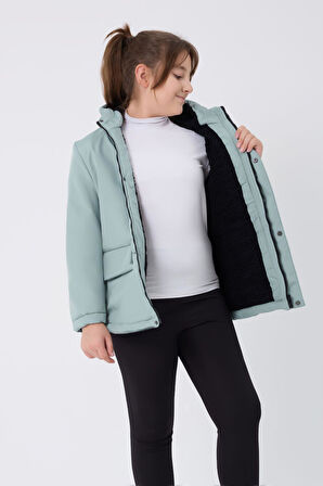 Kız Çocuk Kürklü Su ve Rüzgar Geçirmez Kapüşonlu 3 Cep Kışlık Mont & Kaban & Parka