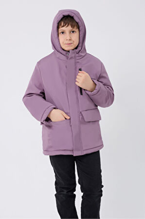 Erkek Çocuk Kürklü Su Ve Rüzgar Geçirmez Kapüşonlu 3 Cep Kışlık Mont & Kaban & Parka