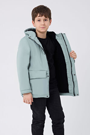 Erkek ÇocukSu Ve Rüzgar Geçirmez Kapüşonlu 3 Cep Kışlık Mont & Kaban & Parka