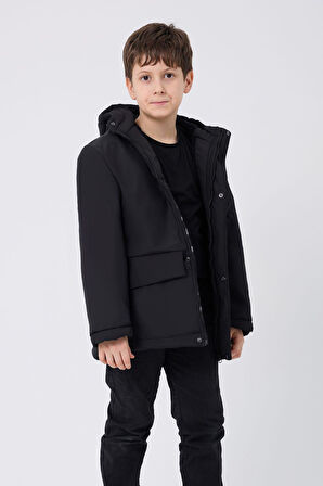 Erkek ÇocukSu Ve Rüzgar Geçirmez Kapüşonlu 3 Cep Kışlık Mont & Kaban & Parka