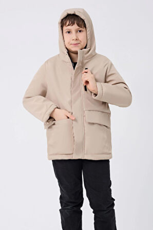 Erkek ÇocukSu Ve Rüzgar Geçirmez Kapüşonlu 3 Cep Kışlık Mont & Kaban & Parka