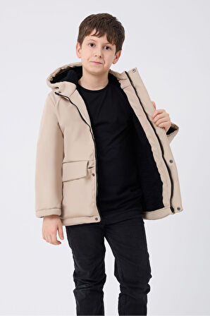 Erkek ÇocukSu Ve Rüzgar Geçirmez Kapüşonlu 3 Cep Kışlık Mont & Kaban & Parka