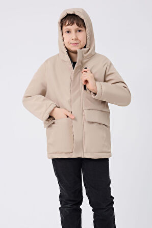 Erkek ÇocukSu Ve Rüzgar Geçirmez Kapüşonlu 3 Cep Kışlık Mont & Kaban & Parka