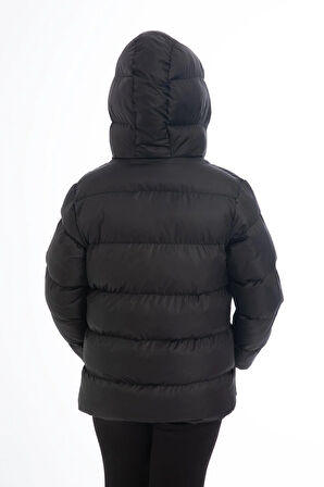 Kız Çocuk Polarlı Kürklü Kapüşonlu Su Geçirmez Rüzgara Dayanıklı Cepli Şişme Kışlık Mont