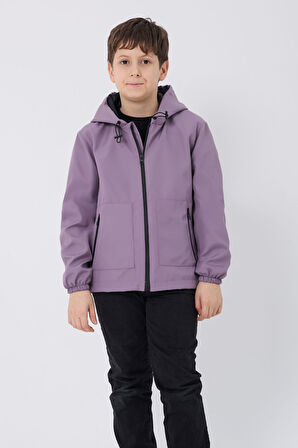 Erkek Çocuk Taba Astarlı Su ve Rüzgar Geçirmez Kapüşonlu Çift Fermuarlı Cepli Yağmurluk