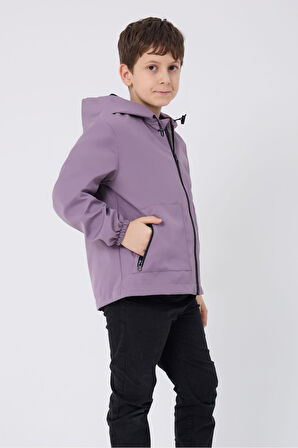 Erkek Çocuk Taba Astarlı Su ve Rüzgar Geçirmez Kapüşonlu Çift Fermuarlı Cepli Yağmurluk