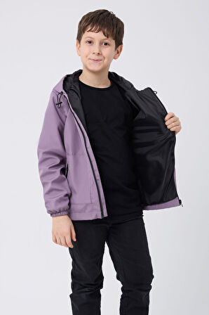 Erkek Çocuk Taba Astarlı Su ve Rüzgar Geçirmez Kapüşonlu Çift Fermuarlı Cepli Yağmurluk