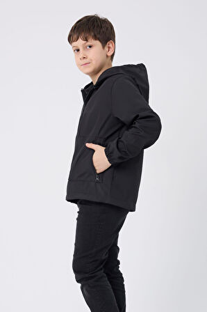 Erkek Çocuk Taba Astarlı Su ve Rüzgar Geçirmez Kapüşonlu Çift Fermuarlı Cepli Yağmurluk