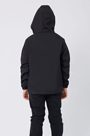 Erkek Çocuk Taba Astarlı Su ve Rüzgar Geçirmez Kapüşonlu Çift Fermuarlı Cepli Yağmurluk