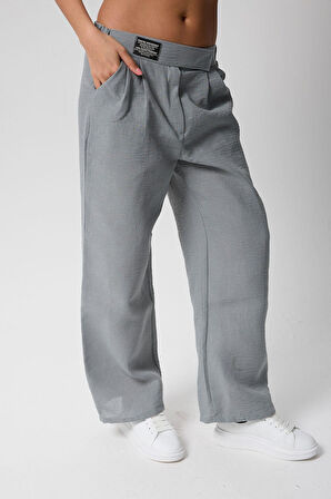 Kadın Yüksek Bel Cırtlı Beli Palazzo Pantolon