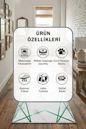 Pilatin Yeşil Salon Mutfak Yatak Odası Dijital Baskı Yolluk Halı