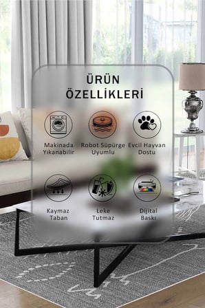 Yıkanabilir Kaymaz Taban Dijital Baskılı Halı ve Yolluk – Leke Tutmaz Salon & Mutfak Halısı