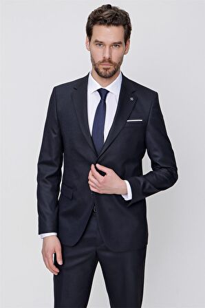  Lacivert Desenli Slim Fit Dar Kesim 8 Drop Takım Elbise