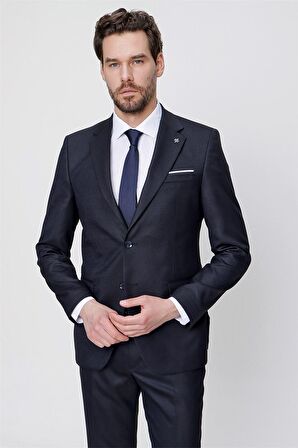  Lacivert Desenli Slim Fit Dar Kesim 8 Drop Takım Elbise