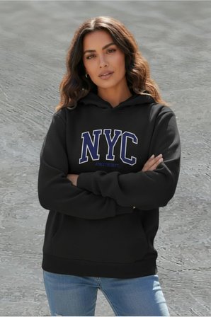 Unisex Nyc Tasarım Baskılı Kapüşonlu Sweatshirt
