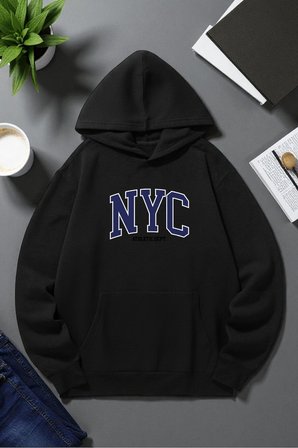 Unisex Nyc Tasarım Baskılı Kapüşonlu Sweatshirt
