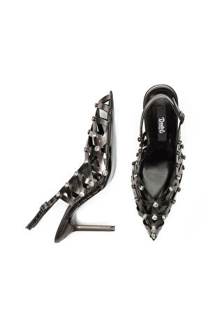 Kadın İnce Yüksek Topuklu Tokalı Taşlı İşlemeli Rugan Abiye Ayakkabı 5105