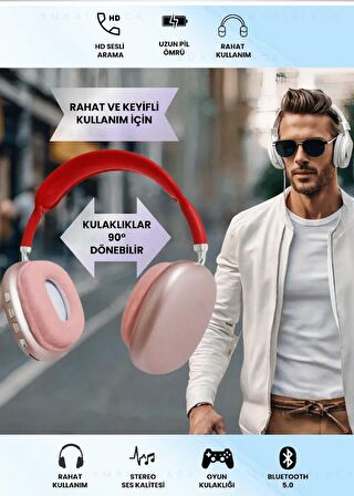 QASUL Yeni Nesil P9 Pro Max Kablosuz 5.0 Mikrofonlu Bluetooth Kulak Üstü Kulaklık