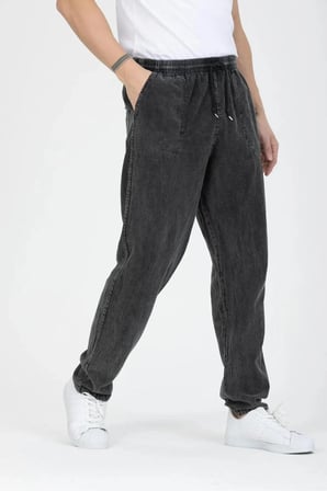 Unisex Ince Yazlık Beli Lastikli Kordonlu Keten %100 Pamuklu Kumaş Pantolon Pijama