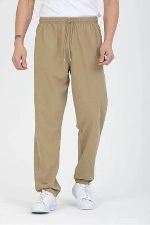 Unisex Ince Yazlık Beli Lastikli Kordonlu Keten %100 Pamuklu Kumaş Pantolon Pijama