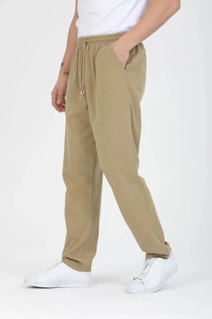 Unisex Ince Yazlık Beli Lastikli Kordonlu Keten %100 Pamuklu Kumaş Pantolon Pijama