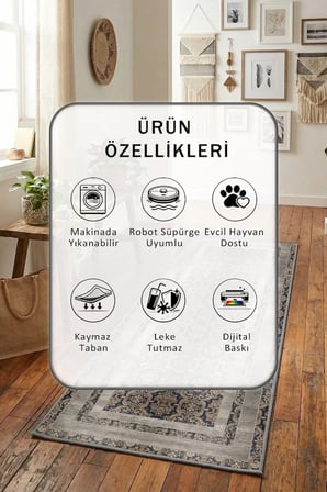 Sur Yıkanabilir Kaymaz Taban Dijital Baskılı Yolluk Halı Mor