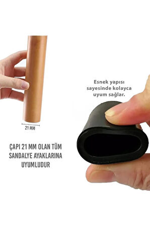 8 Adet Siyah 21 Mm Pvc Sandalye Profil Ayak Pabucu Sessiz Yumuşak Sandalye Zemin Koruyucu