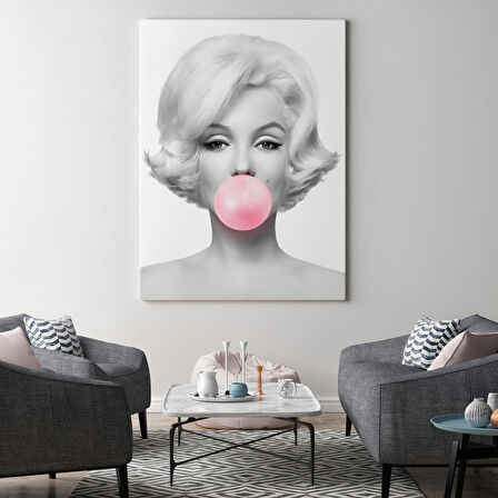 Marilyn Monroe Pembe Kabarcık Sakızlı Dekoratif Kanvas Tablo-5108-3