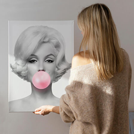Marilyn Monroe Pembe Kabarcık Sakızlı Dekoratif Kanvas Tablo-5108-3
