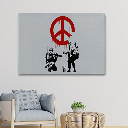 Bansky, Barış İşareti Yapan Askerler Kanvas Tablosu-5109