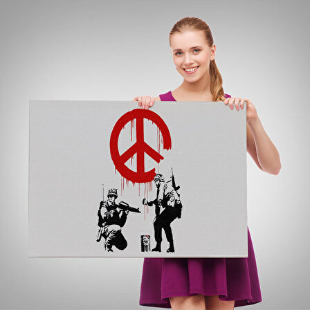 Bansky, Barış İşareti Yapan Askerler Kanvas Tablosu-5109