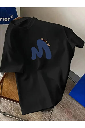 Unisex Pamuklu Wake Up Ön Baskılı Tasarım Tshirt