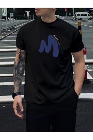 Unisex Pamuklu Wake Up Ön Baskılı Tasarım Tshirt
