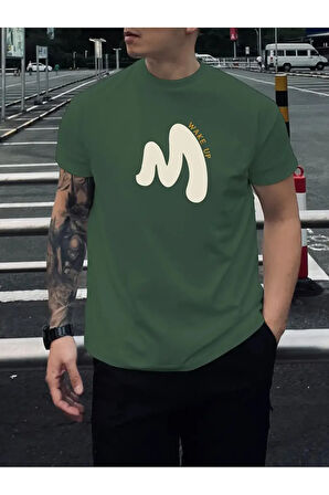 Unisex Pamuklu Wake Up Ön Baskılı Tasarım Tshirt