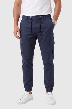 RizzUP Erkek Slim Fit Likralı Lacivert Kargo Jogger Pantolon – İpli Bel Lastikli Paça 1601569