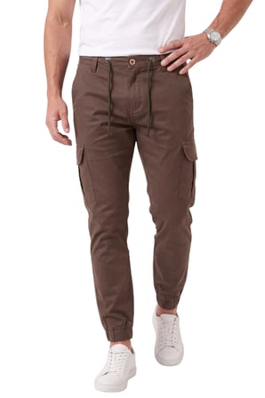 RizzUP Erkek Slim Fit Likralı Kahve Kargo Jogger Pantolon – İpli Bel Lastikli Paça 1601569