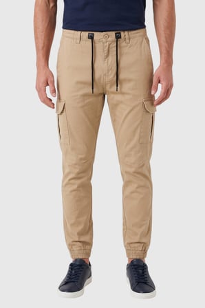 RizzUP Erkek Slim Fit Likralı Bej Kargo Jogger Pantolon – İpli Bel Lastikli Paça 1601569