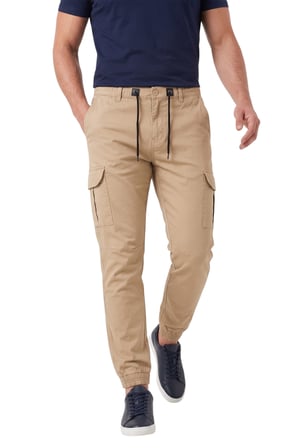 RizzUP Erkek Slim Fit Likralı Bej Kargo Jogger Pantolon – İpli Bel Lastikli Paça 1601569