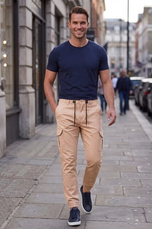 RizzUP Erkek Slim Fit Likralı Vizon Kargo Jogger Pantolon – İpli Bel Lastikli Paça 1601569
