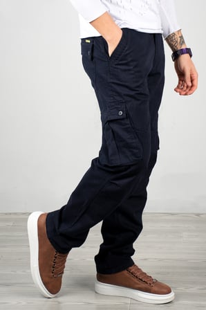 RizzUP Lacivert Geniş Kesim Gabardin Kargo Pantolon – Likralı Outdoor Stil Çok Cepli Erkek Pantolon 1705421