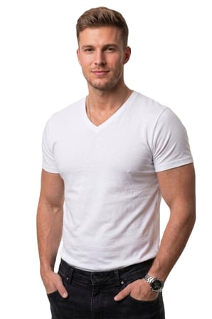 RizzUP Erkek Beyaz Slim Fit %90 Pamuk V Yaka Likralı Yumuşak Dokulu Basic Tişört 1801165