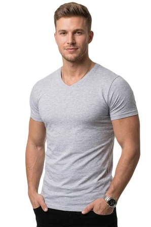 RizzUP Erkek Gri Slim Fit %90 Pamuk V Yaka Likralı Yumuşak Dokulu Basic Tişört 1801165