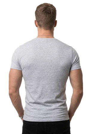 RizzUP Erkek Gri Slim Fit %90 Pamuk V Yaka Likralı Yumuşak Dokulu Basic Tişört 1801165
