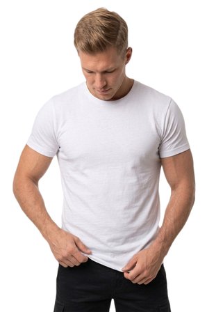 RizzUP Erkek Beyaz Slim Fit %90 Pamuk Likralı Yumuşak Dokulu Basic Tişört 1801131